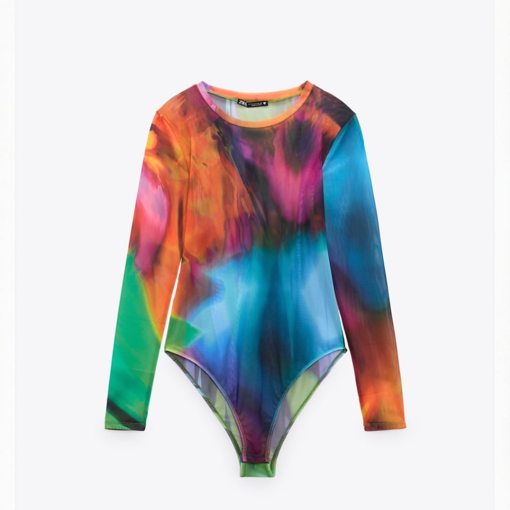 Printed Tulle Bodysuitmulticoloredref  5039715
